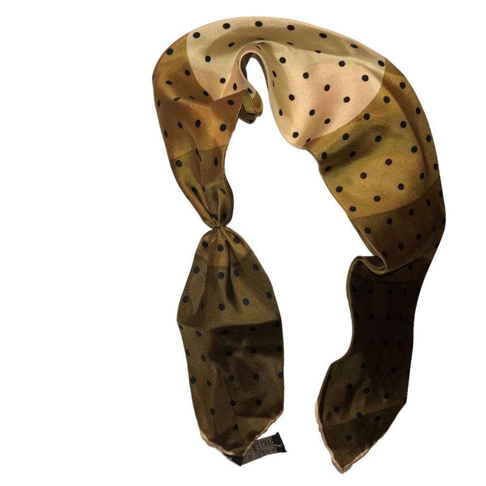 Saks Fifth Avenue Black Label Olive Khaki OMBRE SILK polka dot pussy bow…